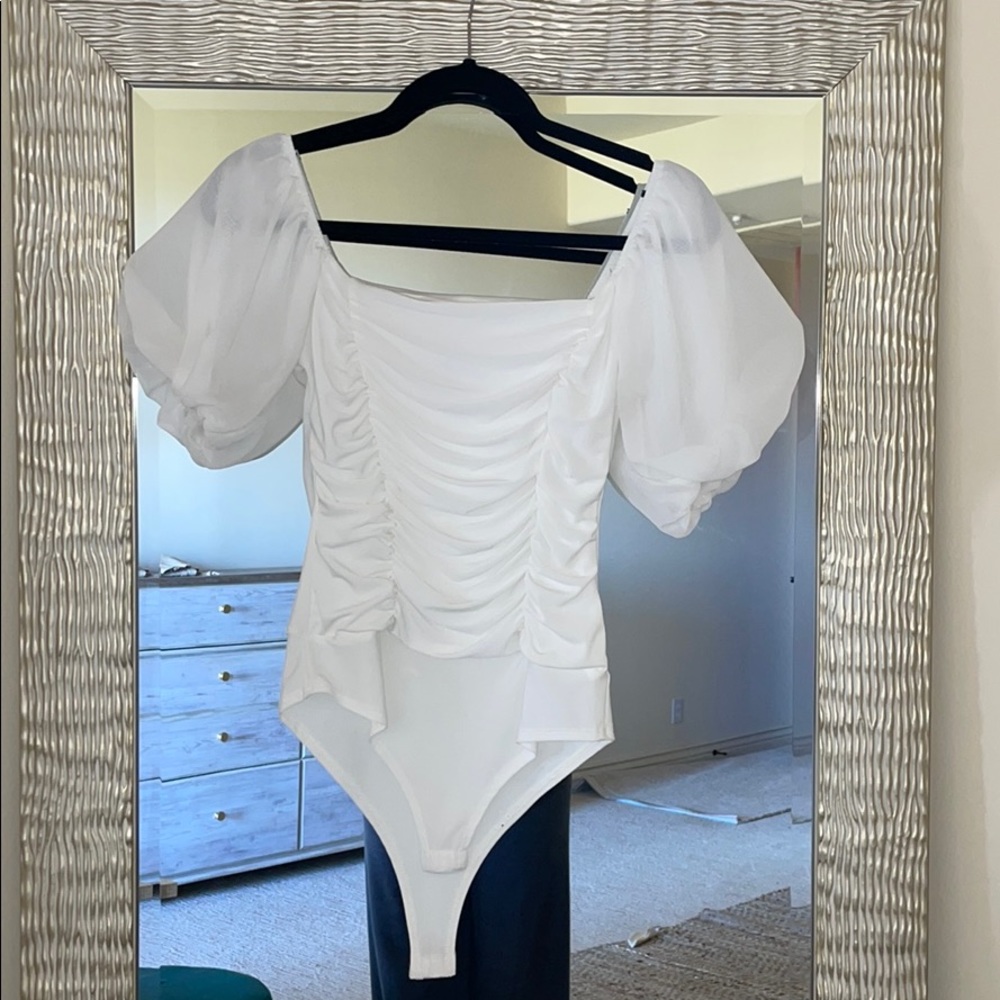 White Ruched Paris Bodysuit